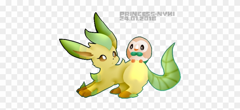 Princess Nyxi 19 2 Pokemon Art - Leafeon And Rowlet #666819