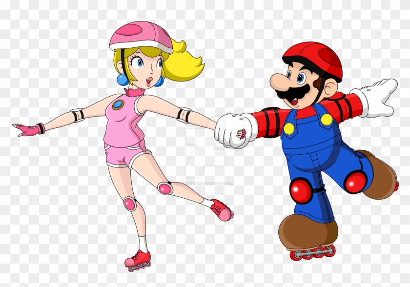 Rollerblade Mario And Peach By Famousmari5 Rollerblade - Cartoon #670443
