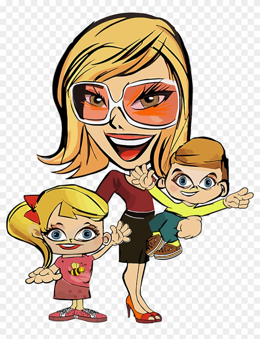 Mom And Two Kids Caricature - Mom Caricature #671745