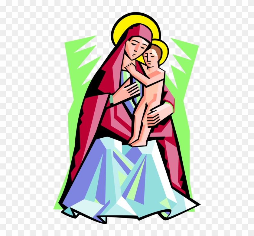 Vector Illustration Of Virgin Mary Mother Of God With - Virgin Mary Cartoon  - Free Transparent PNG Clipart Images Download