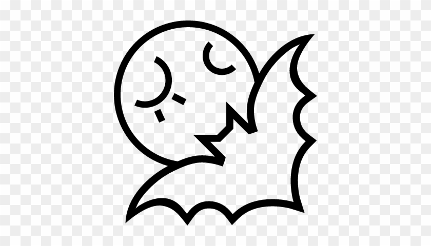 Halloween Full Moon Night And A Bat Outline Vector - Full Moon Night #674392