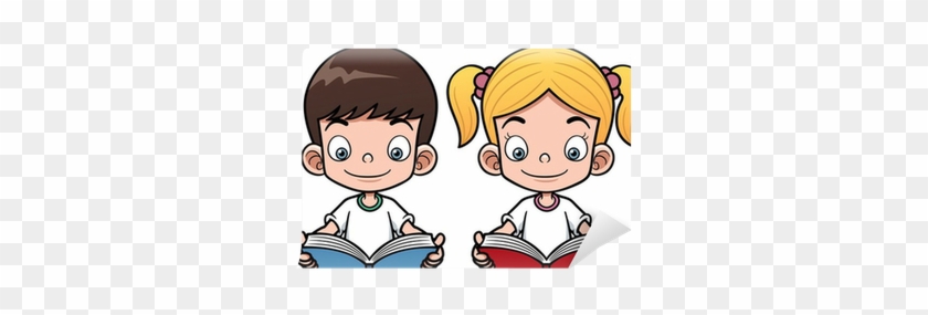 Vector Illustration Of Cartoon Boy And Girl Reading - Cartoon Boy And Girl Reading #675083