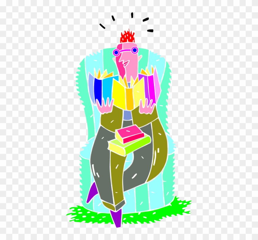 Vector Illustration Of Reading Enthusiast Book Lover - Illustration #675291