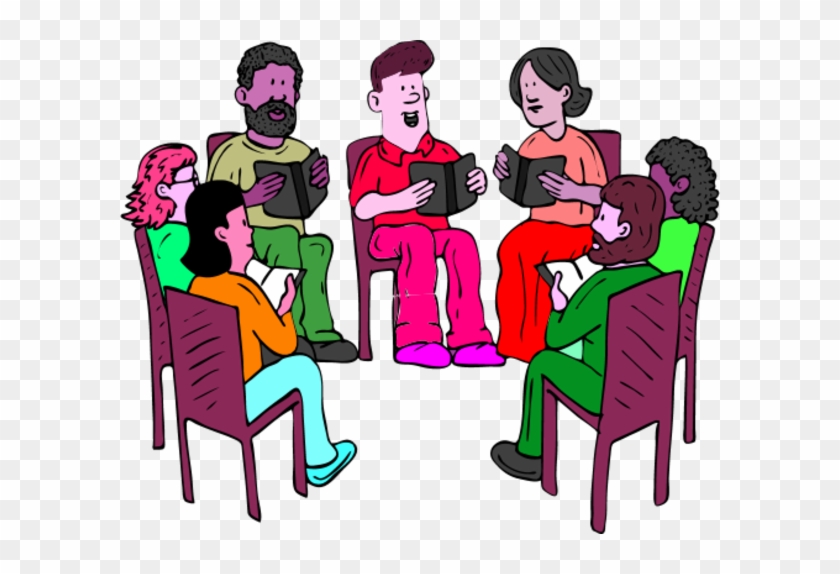 People Sitting On Chairs And Reading Books Vector Clip - Bible Study Group Clipart #675354