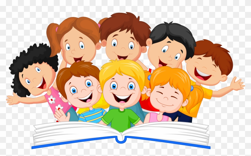 Kids Reading Book Stock Illustrations, Cliparts And - Cartoon Kids Reading  - Free Transparent PNG Clipart Images Download