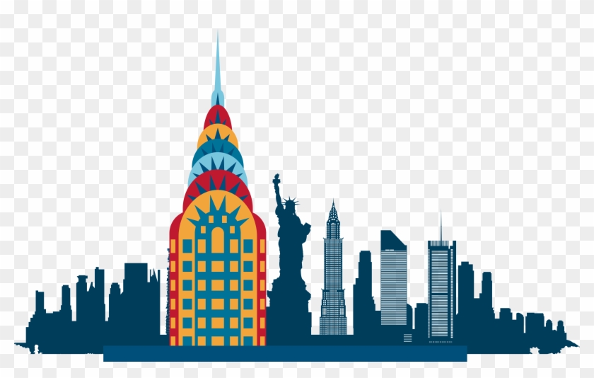 New York City Skyline Silhouette Illustration - Statue Of Liberty Silhouette #675616