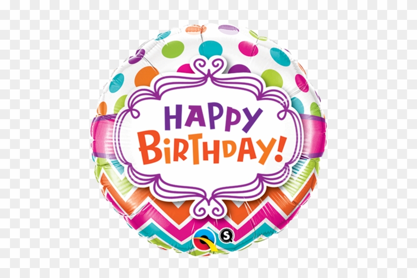 Birthday Chevron & Dots Foil Balloon - Qualatex 18 Inch Round Foil Balloon - Birthday Chevron #675820