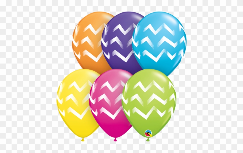 Tropical Chevron Stripes Assorted Balloons-6 Pcs - Chevron Stripes Latex Balloons | 6 Count | 11" | Qualatex #675857