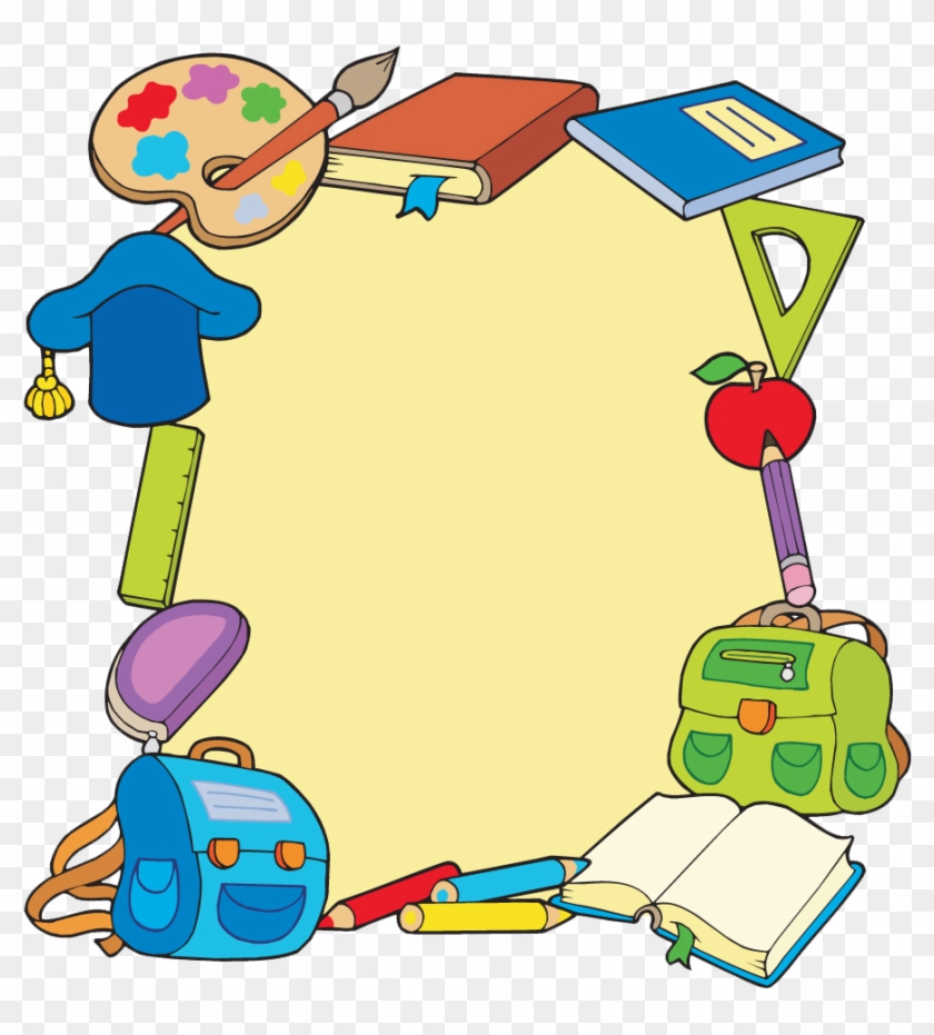 Student School Picture Frame Clip Art - School Supplies Background Cartoon #675863