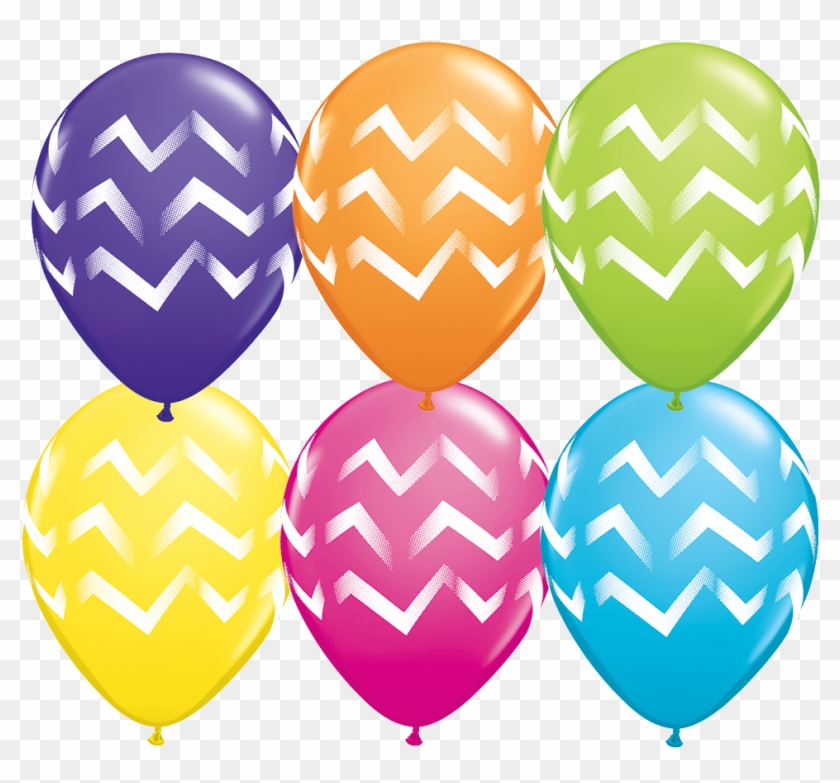 11" Round Tropical Assorted Chevron Stripes - Chevron Stripes Latex Balloons | 6 Count | 11" | Qualatex #675884