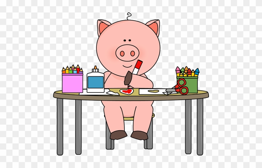 Pig Coloring In Art Class - Pigs In School Clipart #676168