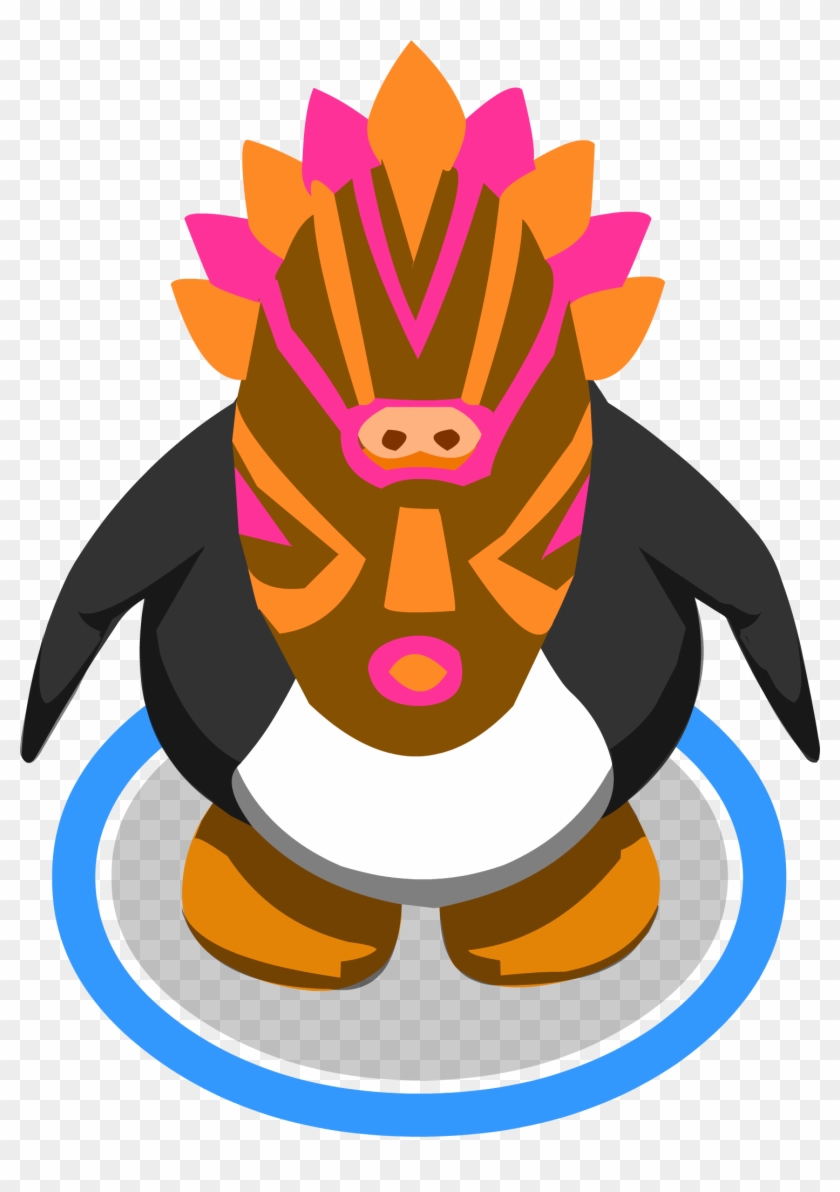 Pink Tiki Mask In Game - Club Penguin 10th Anniversary Hat #677258