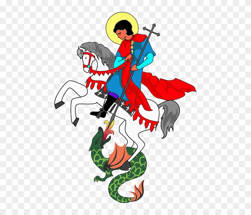 And Dragon, Saint, Drawing, Cartoon, George, And - Saint George And The Dragon Png #677637