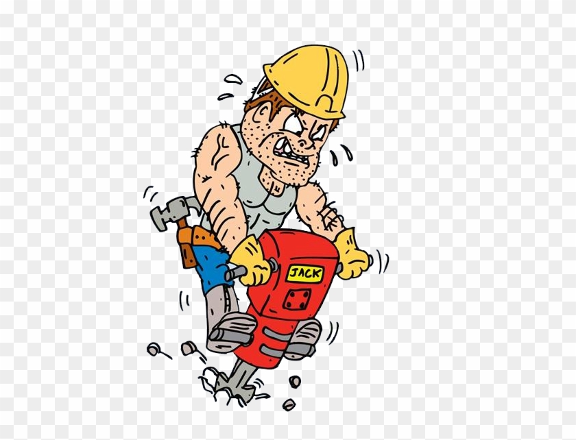 Jackhammer Construction Worker Stock Photography Illustration - Construction Worker Jackhammer Drilling Cartoon Card #678066