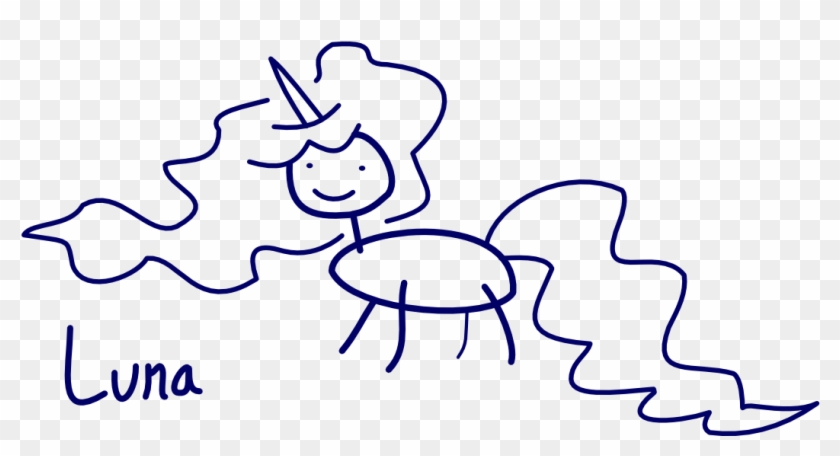 Monochrome, Princess Luna, Safe, Solo, Stick Figure - Line Art #679651