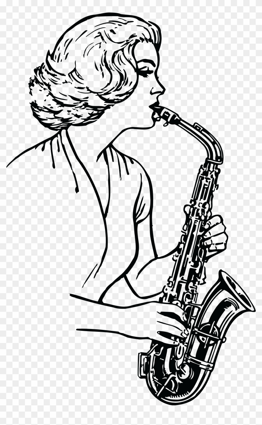 Free Clipart Of A Black And White Woman Playing A Saxophone - Playing A On A Saxophone #120780