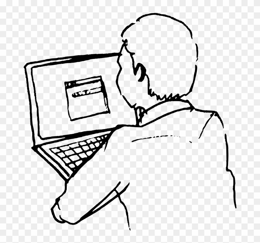 Computer Line Art - Person On Computer Drawing #123477