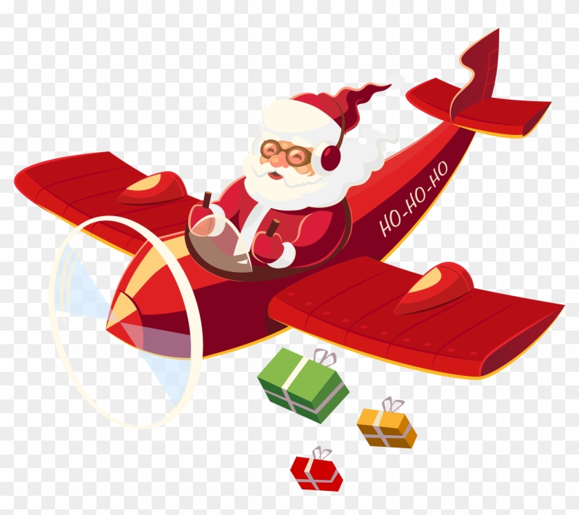 Santa Claus With Plane Png Clipart - Santa In A Plane #124476