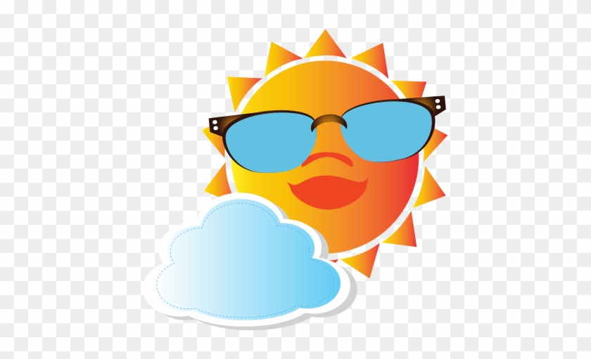 Colorful Cartoon Sun With Glasses And Cloud - Drawing #682506