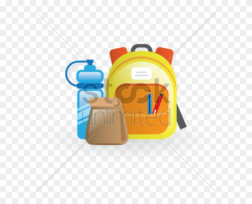 School Backpack, Lunch Bag And Water Bottle Vector - Picnic #683201
