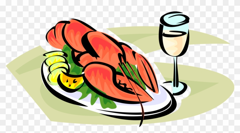 Vector Illustration Of Clawed Lobster Shellfish Meal - Lobster On A Plate Cartoon #685358