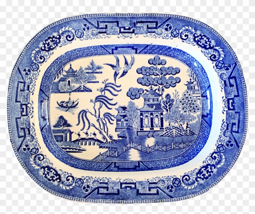 English Blue Willow Chinoiserie Serving Platter - Willow Pattern #685875