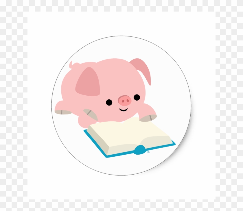 Cute Cartoon Reading Piglet Sticker - Cartoon #686953