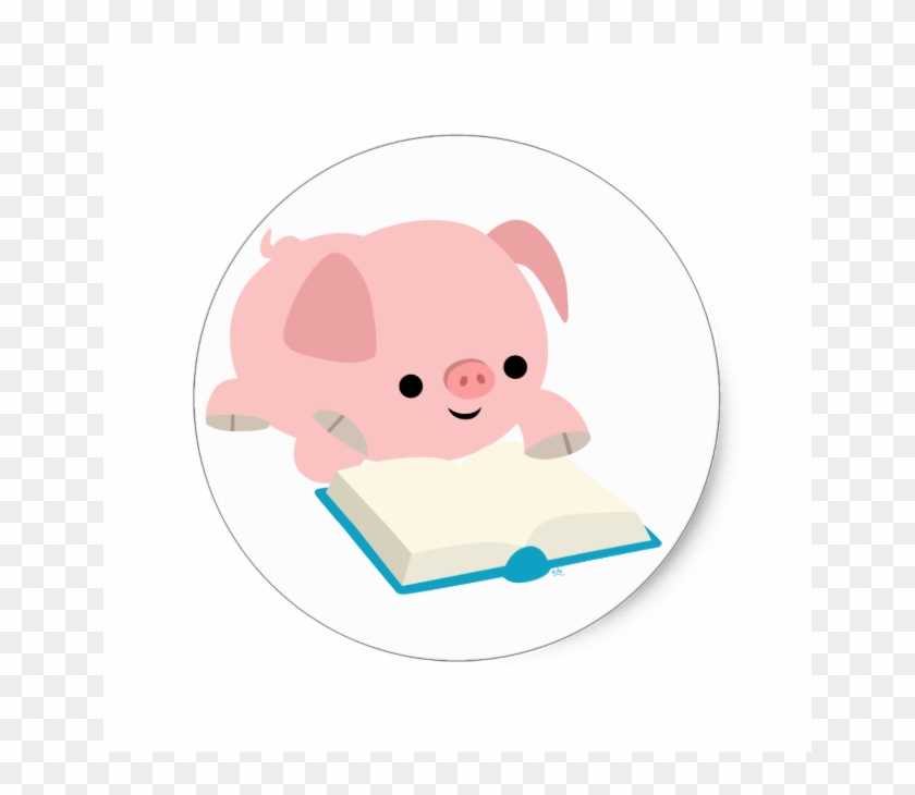Cute Cartoon Reading Piglet Sticker - Cartoon #686953