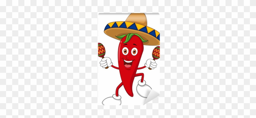 Happy Chili Pepper Dancing With Maracas Wall Mural - Mexican Chili Vector #688260