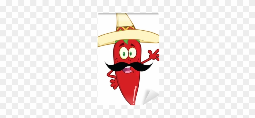 Chili Pepper With Mexican Hat And Mustache Waving For - Cartoon Chili Pepper #688294