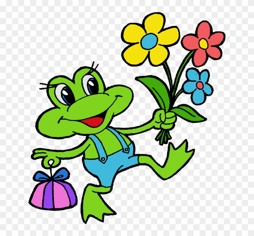 Cartoon Filii Clipart - Cartoon Frog Holding Flowers #689746