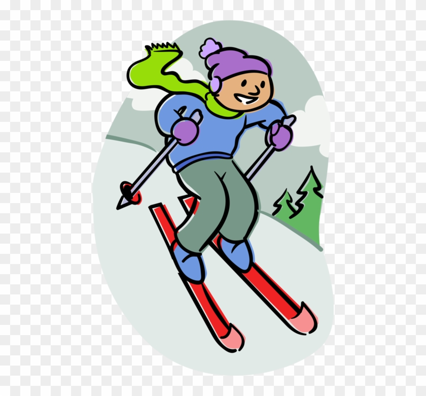 Vector Illustration Of Downhill Alpine Skier With Ski - Skifahrer #690415