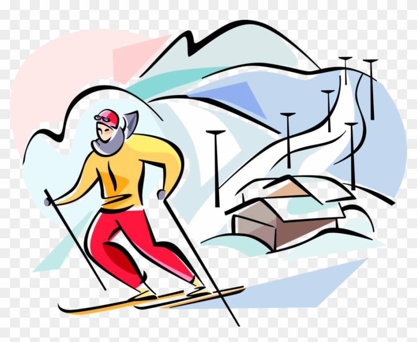 Vector Illustration Of Alpine Downhill Skier At Hermon - Slalom Skiing #690423