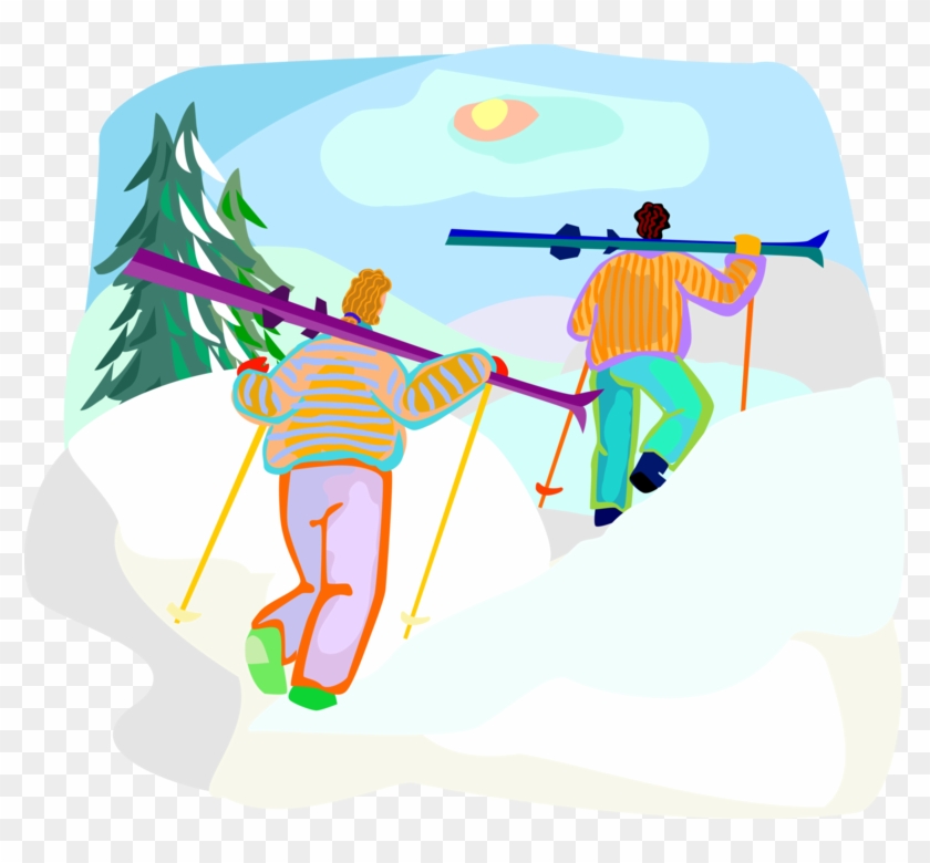 Vector Illustration Of Alpine Downhill Skiers Trek - Sledding #690467