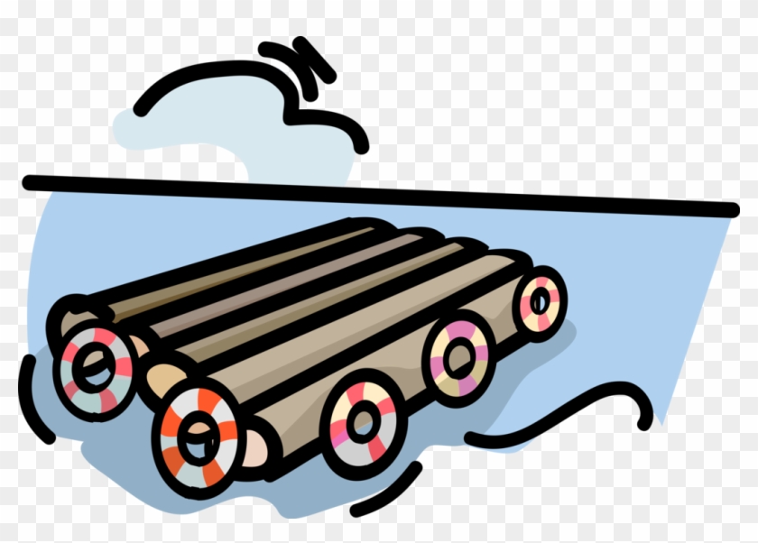 Vector Illustration Of Floating Log Raft Platform In - Vector Illustration Of Floating Log Raft Platform In #693342