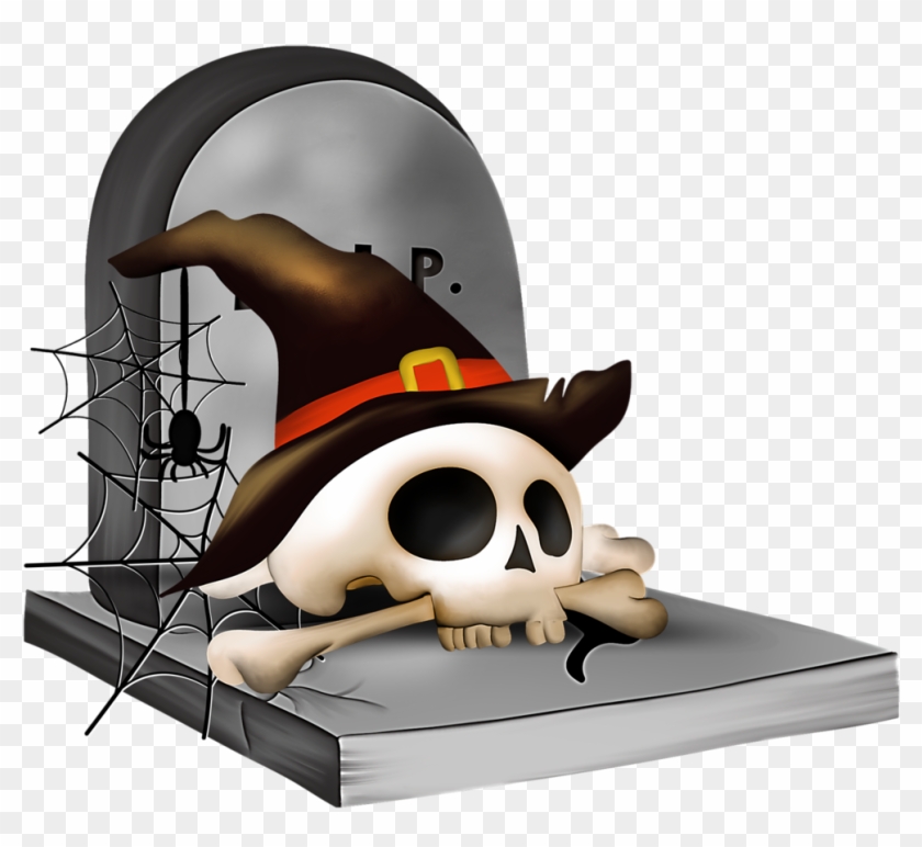 Halloween Cliparthalloween Cardsvintage Halloweendiy - Halloween Skull With Bone And Witch Hat Throw Pillow #693621