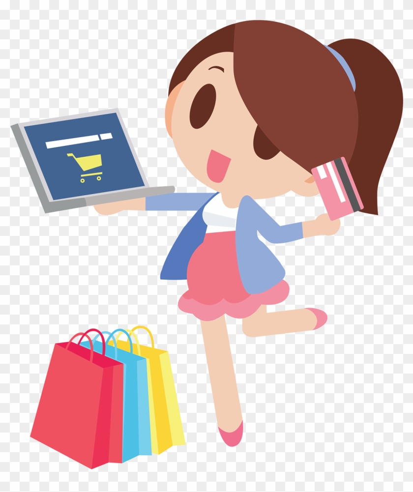 Woman Shopping Cartoon ❤ Cartoon - Women Online Shopping Png #693970