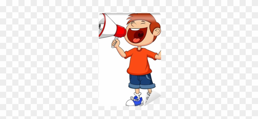 Cartoon Boy Yelling And Shouting Into A Megaphone Wall - Kids Yelling Clipart #694316