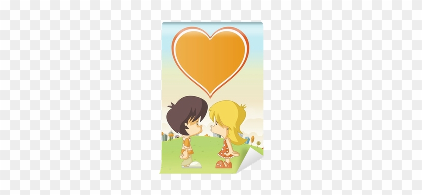Couple Of Cute Cartoon Kids In Love In The City Park - Park #694480