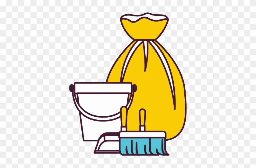 Bucket And Dustpan And Broom And Garbage Bag In Color - Vector Graphics #695123