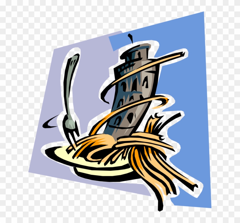 Vector Illustration Of Italian Pasta Spaghetti Dinner - Leaning Tower Of Pisa Clipart #696911