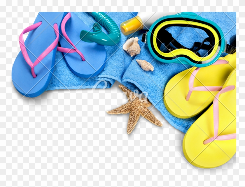 Flip-flops, Towel, Sun Cream, Diving Mask And Seashells - Starfish #697301