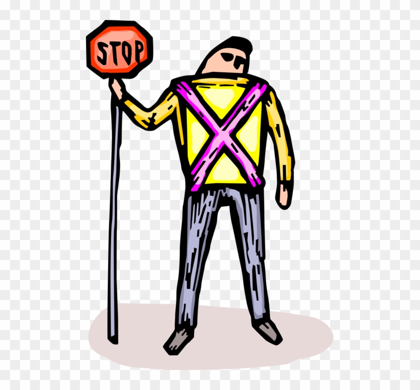 Vector Illustration Of School Crossing Guard Stops - Vector Illustration Of School Crossing Guard Stops #697417