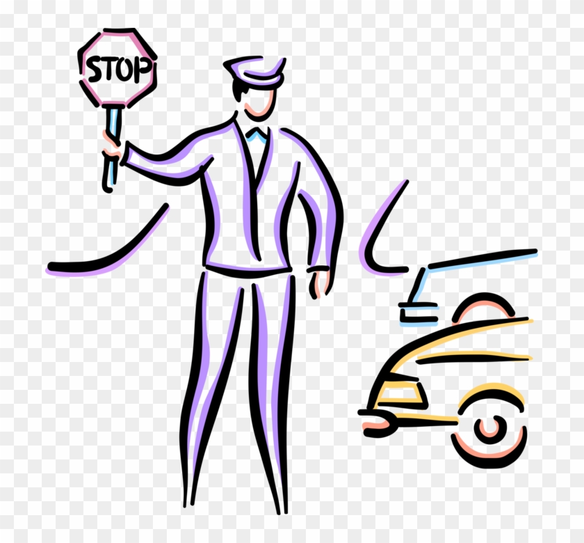 Vector Illustration Of School Crossing Guard Stops - Vector Illustration Of School Crossing Guard Stops #697444