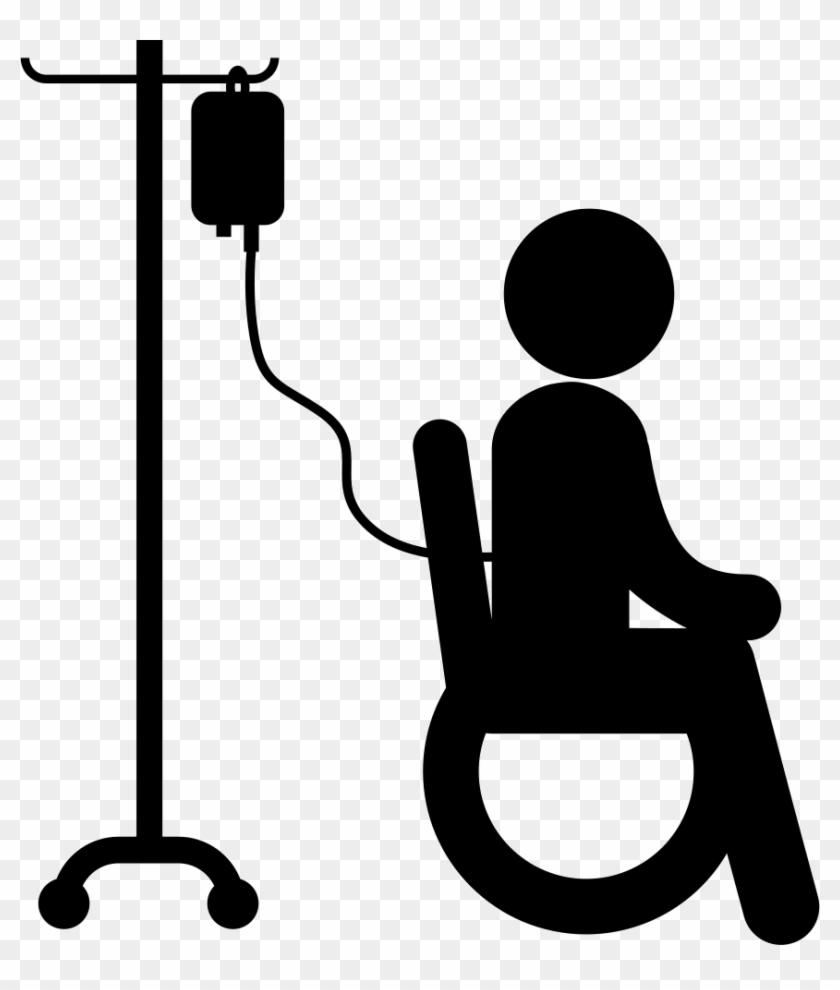 Patient Sitting On Wheels Chair With Saline Via Silhouette - Hospital Bed Logo #697823