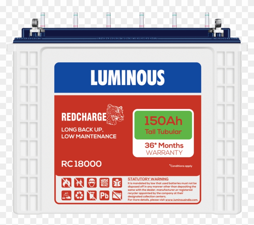 Red Charge Rc 18000 150ah Tubular Battery - Luminous 150ah Tall Tubular Battery #697890