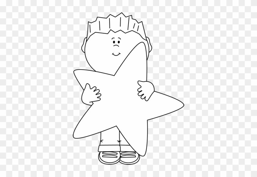 Black And White Little Boy Holding A Big Star - Boy Holding Clipart Black And White #700112