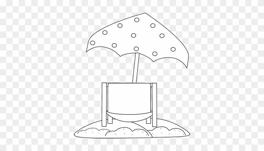 Black And White Beach Chair Under Umbrella Clip Art - Beach Chair Clipart Black And White Png #700121