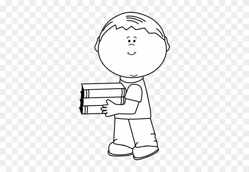Black And White Little Boy Carrying School Books - Clip Art Boy Playing Black And White #700135