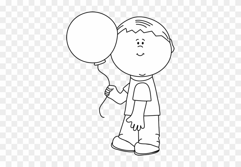 Black And White Boy Holding A Balloon - Boy Holding Balloon Clipart Black And White #700146